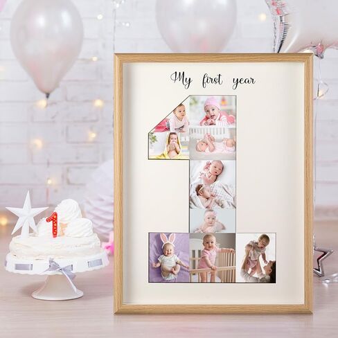 Baby My First Year Photo Frame 12x16 Inch 12 Months 1st Birthday Picture Collage Displays Wood Frame Milestone Photo Photograph Keepsake Board Nursery Decor Ideal Gift for Newborn New Mom, Baby Shower in Saudi Arabia