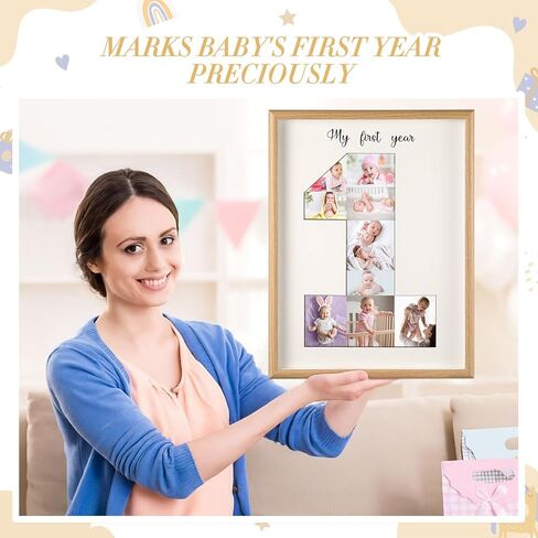 Baby My First Year Photo Frame 12x16 Inch 12 Months 1st Birthday Picture Collage Displays Wood Frame Milestone Photo Photograph Keepsake Board Nursery Decor Ideal Gift for Newborn New Mom, Baby Shower in Saudi Arabia