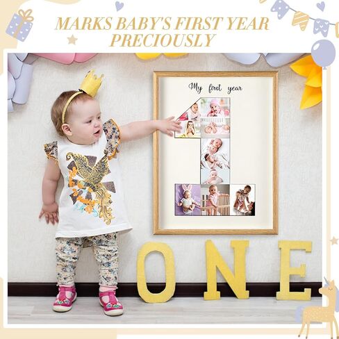Baby My First Year Photo Frame 12x16 Inch 12 Months 1st Birthday Picture Collage Displays Wood Frame Milestone Photo Photograph Keepsake Board Nursery Decor Ideal Gift for Newborn New Mom, Baby Shower in Saudi Arabia