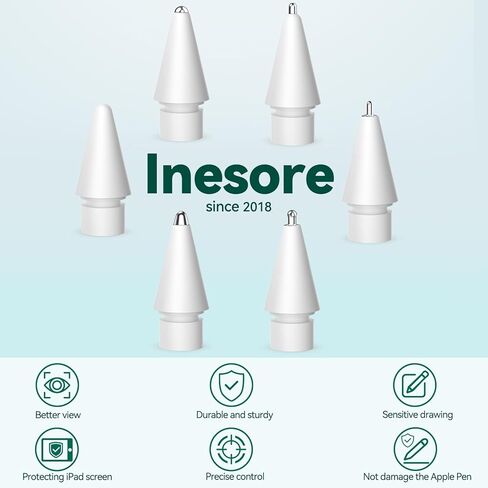 Inesore for Apple Pencil Tips Accessories,Upgraded Tips Compatible with Apple Pencil Pro/USB-C/1st Gen/2nd Generation,Multiple Options Metal Durable Nibs (6 Pack) in Saudi Arabia
