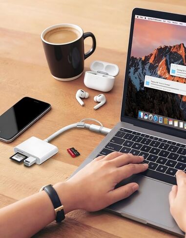 قارئ بطاقة SD لكاميرا iPhone iPad، USB C، محول كاميرا رقمية iPhone مع SD MicroSD USB-A 3 فتحات عارض بطاقة ذاكرة كاميرا Trail، محمول لا يتطلب تطبيق التوصيل والتشغيل in Kuwait