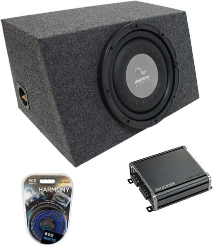 Harmony Audio HA-F104 Universal Car Stereo Flatline Series 10" Sub 700W Single 4 Ohm Subwoofer، 46CXA4001 Class D Mono 800W Peak Sub Amp و110H Single 10" Sub Box in Kuwait