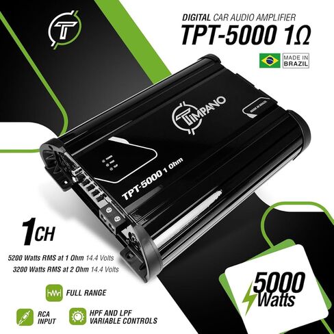 Timpano TPT-5000 1 Ohm مكبر صوت كامل النطاق - 5000 واط RMS فئة D 1 قناة أمبير مدمجة لتركيب صوت PRO أو مكبرات صوت متوسطة المدى أو برامج تشغيل على أنظمة صوت السيارة in Kuwait