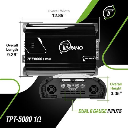Timpano TPT-5000 1 Ohm مكبر صوت كامل النطاق - 5000 واط RMS فئة D 1 قناة أمبير مدمجة لتركيب صوت PRO أو مكبرات صوت متوسطة المدى أو برامج تشغيل على أنظمة صوت السيارة in Kuwait