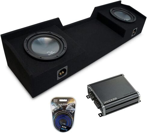 Harmony Audio HA-R104 متوافق مع Nissan Titan King أو Crew Truck 04-15 Rhythm Series، 46CXA4001 Class D Mono Amp و2X10GMNEW صندوق فرعي مزدوج مخصص 10 بوصات in Kuwait