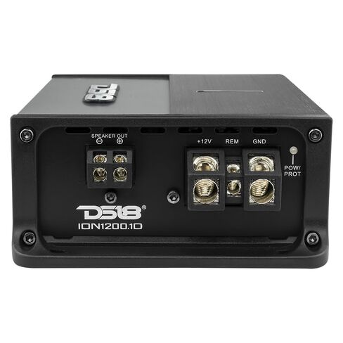 DS18 ION1200.1D مضخم صوت أحادي القناة قوي ومدمج ذو نطاق كامل 1200 وات RMS @ 1 أوم فئة D - مضخم صوت رقمي صغير للسيارة ذو قناة واحدة - متضمن التحكم في مستوى مضخم الصوت عن بعد (متجدد) in Kuwait