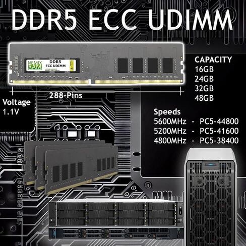 NEMIX RAM 96GB (2X48GB) DDR5 5600MHZ PC5-44800 2Rx8 1.1V CL46 288-PIN ECC مجموعة UDIMM غير مخزنة متوافقة مع اللوحة الأم ASRock Rack W680 WS in Saudi Arabia