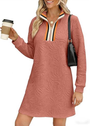 BLENCOT Women's Casual Dress Zip Up Stand Neck Pullover Sweatshirt Mini Dresses Long Sleeve Fashion Fall Outfits in Saudi Arabia