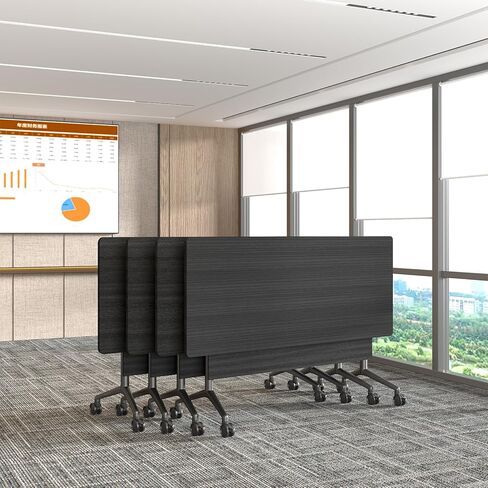 Folding Conference Table with Silent Wheels, Modular Flip-Top Conference Room Tables for 6-12 People, Mobile Meeting Tables for Office Classroom School Business Space Saving (2, Walnut2, 55.1In) in Saudi Arabia
