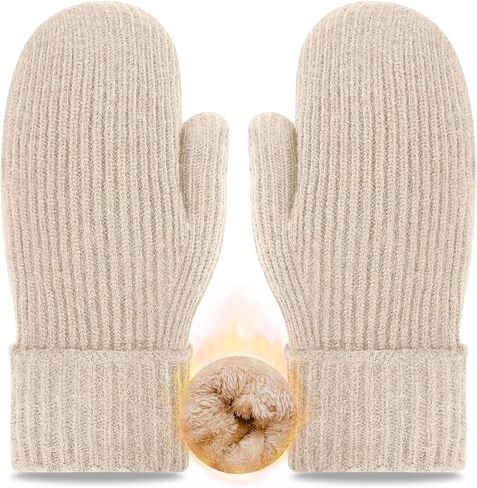 woogwin Winter Mittens for Women Men Warm Thick Thermal Fleece Stretchy Knit Wool Snow Gloves for Cold Weather Folding Cuffs in Saudi Arabia