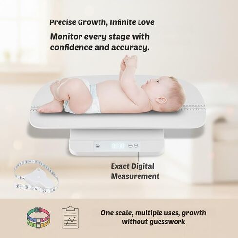 ميزان الأطفال وميزان الحيوانات الأليفة مع صينية 60 سم، مقياس رقمي 330 رطل - 150 كجم لحديثي الولادة والجرو والقطط والكلاب والبالغين، يتضمن شريط قياس، وياقة جرو وبطاقة تسجيل، وظيفة التثبيت/الفارغة، 5 تحويلات للوحدات in Kuwait