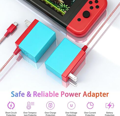 39 وات متوافق مع نينتندو سويتش للشحن السريع، مع سلك USB-C، متوافق مع سويتش أوليد، لايت، ستيم ديك - يدعم وضع التلفزيون (أحمر/أزرق) in Kuwait
