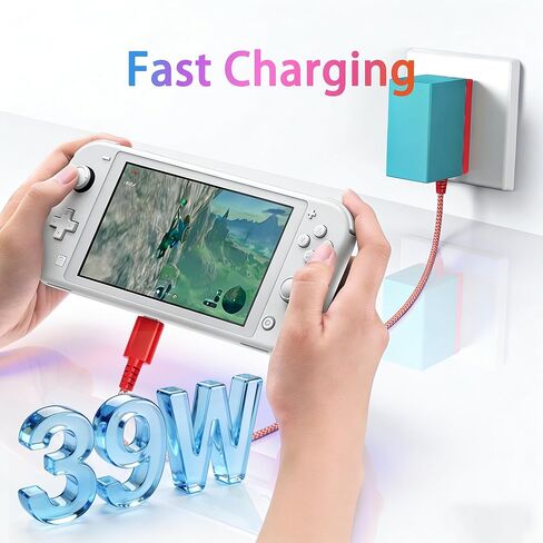 39 وات متوافق مع نينتندو سويتش للشحن السريع، مع سلك USB-C، متوافق مع سويتش أوليد، لايت، ستيم ديك - يدعم وضع التلفزيون (أحمر/أزرق) in Kuwait