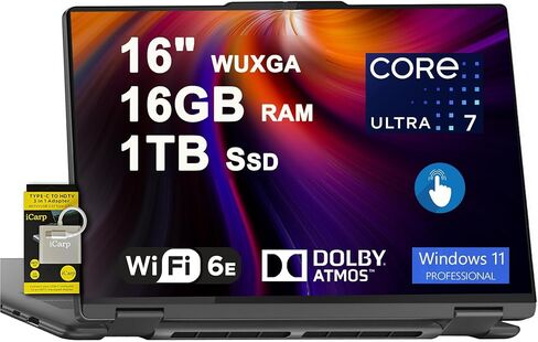 Lenovo Yoga 7 16 2-in-1 Laptop 16" WUXGA IPS Glossy Touch Intel 12-core Ultra 7 155U 16GB DDR5 1TB SSD Backlit Fingerprint for Creator Designer Business Professional Win11Pro ICP Hub w/Copilot AI in Saudi Arabia