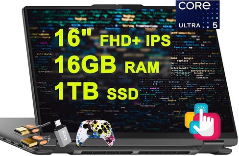 Lenovo Yoga 7 16 2-in-1 Laptop 16" WUXGA IPS Glossy Touch Intel 12-core Ultra 7 155U 16GB DDR5 1TB SSD Backlit Fingerprint for Creator Designer Business Professional Win11Pro ICP Hub w/Copilot AI in Saudi Arabia