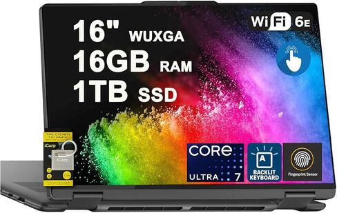 Lenovo Yoga 7 16 2-in-1 Laptop 16" WUXGA IPS Glossy Touch Intel 12-core Ultra 7 155U 16GB DDR5 1TB SSD Backlit Fingerprint for Creator Designer Business Professional Win11Pro ICP Hub w/Copilot AI in Saudi Arabia