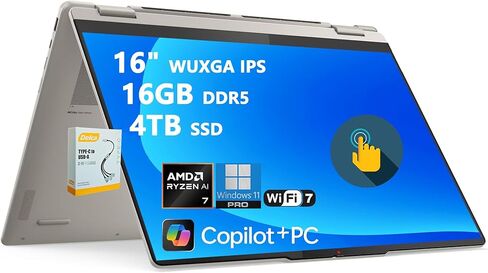 لينوفو يوجا 7 2 في 1 مساعد الطيار + كمبيوتر محمول AI | شاشة WUXGA IPS Touch مقاس 16 بوصة | AMD Ryzen AI 7 350 (ما يصل إلى 50 قطعة علوية) | 16 جيجابايت DDR5 1 تيرابايت SSD | لـ Creator Designer Business Professional Win11 Pro مع ملحق DLCA in Saudi Arabia