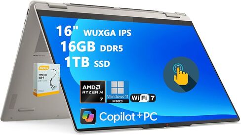لينوفو يوجا 7 2 في 1 مساعد الطيار + كمبيوتر محمول AI | شاشة WUXGA IPS Touch مقاس 16 بوصة | AMD Ryzen AI 7 350 (ما يصل إلى 50 قطعة علوية) | 16 جيجابايت DDR5 1 تيرابايت SSD | لـ Creator Designer Business Professional Win11 Pro مع ملحق DLCA in Saudi Arabia