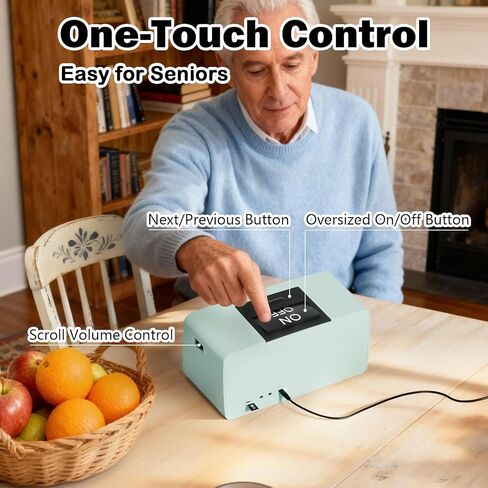 One-Button Music Player for Seniors, Simple Audiobook Player for Elderly & Dementia Patients, MP3 Player Device with 32GB TF Card, Gift for Alzheimer’s, Visually & Mobility-Impaired (Cyan) in Saudi Arabia