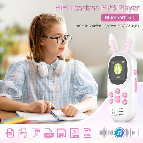 مشغل Mp3 للأطفال، مشغل Mp3 لطيف الأرنب للأطفال مع بلوتوث، مشغلات Mp3 بسعة 32 جيجابايت مع مكبر صوت، راديو FM، تسجيلات، منبه، عداد الخطى، ساعة إيقاف، يدعم حتى 128 جيجابايت in Saudi Arabia