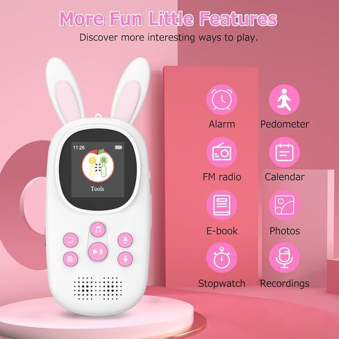 مشغل Mp3 للأطفال، مشغل Mp3 لطيف الأرنب للأطفال مع بلوتوث، مشغلات Mp3 بسعة 32 جيجابايت مع مكبر صوت، راديو FM، تسجيلات، منبه، عداد الخطى، ساعة إيقاف، يدعم حتى 128 جيجابايت in Saudi Arabia