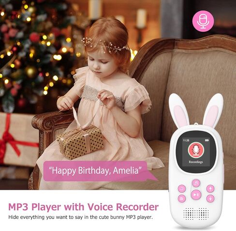 مشغل Mp3 للأطفال، مشغل Mp3 لطيف الأرنب للأطفال مع بلوتوث، مشغلات Mp3 بسعة 32 جيجابايت مع مكبر صوت، راديو FM، تسجيلات، منبه، عداد الخطى، ساعة إيقاف، يدعم حتى 128 جيجابايت in Saudi Arabia