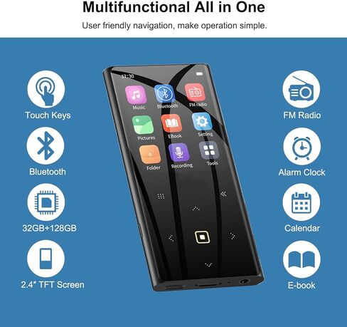 160GB MP3 Player for Kids with Bluetooth Portable Music Player 2.4" Large Screen Built-in Speaker Support Video FM Radio Voice Recorder E-Book Earphones Included in Saudi Arabia