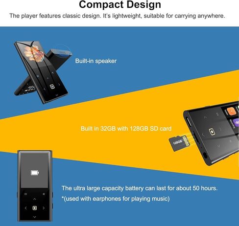 160GB MP3 Player for Kids with Bluetooth Portable Music Player 2.4" Large Screen Built-in Speaker Support Video FM Radio Voice Recorder E-Book Earphones Included in Saudi Arabia