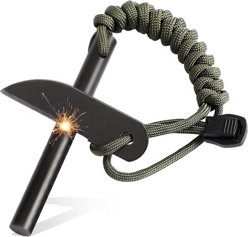 VVAAGG Flint and Steel Fire Starter: 3/8 بوصة 4 بوصة قضيب حديدي وقضبان مغنيسيوم أداة النجاة مع مقبض باراكورد in Kuwait