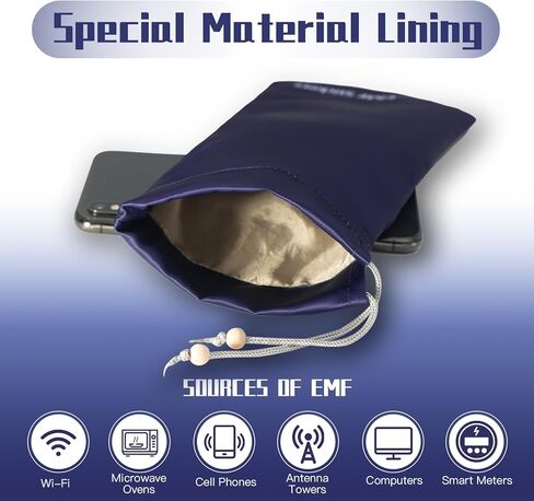 أكياس فاراداي EMF درع حماية مانع للهاتف الخلوي وحقيبة الهاتف الذكي وحقيبة حجب الإشارة لـ 5G RFID في إغلاق برباط الجيب (أزرق، قطعة واحدة) ZcarpetH in Saudi Arabia