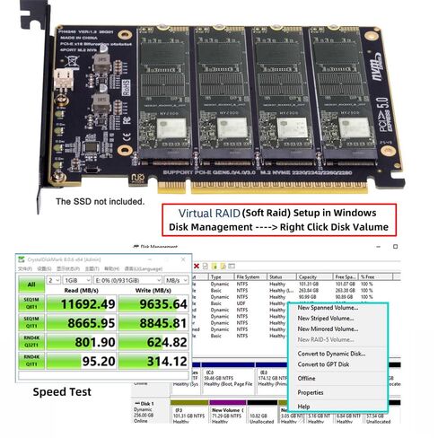 بطاقة NFHK 4X NVME M.2 NGFF SSD إلى التشعب القابل للفصل PCIE Express 5.0 Gen5 Gen4 X16 بطاقة Raid VROC Raid0 Hyper محول in Saudi Arabia