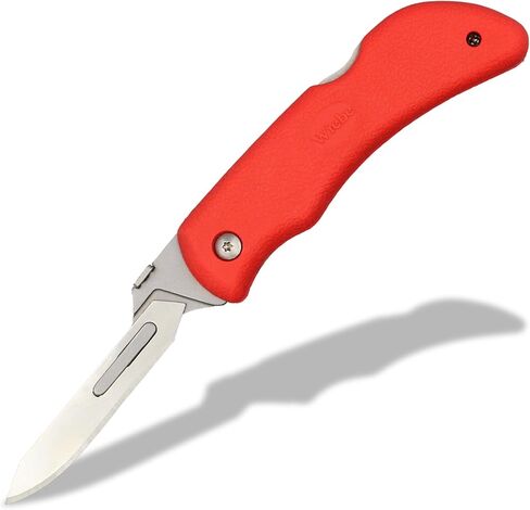 Wiebe Red Fox Folding Skinning Knife - Wicked Sharp Replaceable Scalpel Blades (24 Included) & Sheath - High-Visibility Red No-Slip Comfort Grip - for Hunting & Skinning in Kuwait