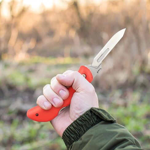 Wiebe Red Fox Folding Skinning Knife - Wicked Sharp Replaceable Scalpel Blades (24 Included) & Sheath - High-Visibility Red No-Slip Comfort Grip - for Hunting & Skinning in Kuwait