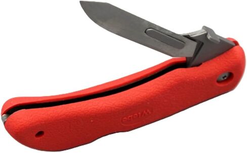 Wiebe Red Fox Folding Skinning Knife - Wicked Sharp Replaceable Scalpel Blades (24 Included) & Sheath - High-Visibility Red No-Slip Comfort Grip - for Hunting & Skinning in Kuwait
