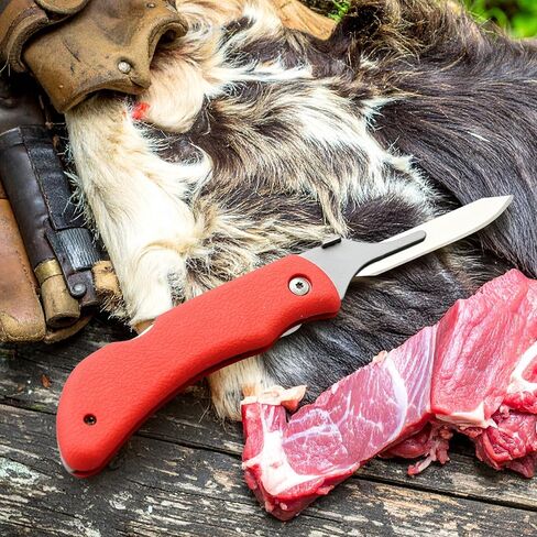 Wiebe Red Fox Folding Skinning Knife - Wicked Sharp Replaceable Scalpel Blades (24 Included) & Sheath - High-Visibility Red No-Slip Comfort Grip - for Hunting & Skinning in Kuwait