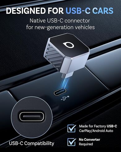 محول OTTOCAST USB-C Mini 3.0 اللاسلكي CarPlay & Android Auto - لهاتف Apple iPhone/Android Phone، دونجل بلوتوث لاسلكي متعدد المستخدمين 2 في 1 من النوع C، للسيارات المزودة بسلك CarPlay/Android Auto (فضي) in Saudi Arabia