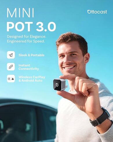 محول OTTOCAST USB-C Mini 3.0 اللاسلكي CarPlay & Android Auto - لهاتف Apple iPhone/Android Phone، دونجل بلوتوث لاسلكي متعدد المستخدمين 2 في 1 من النوع C، للسيارات المزودة بسلك CarPlay/Android Auto (فضي) in Saudi Arabia
