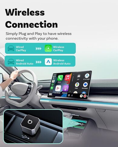 محول OTTOCAST USB-C Mini 3.0 اللاسلكي CarPlay & Android Auto - لهاتف Apple iPhone/Android Phone، دونجل بلوتوث لاسلكي متعدد المستخدمين 2 في 1 من النوع C، للسيارات المزودة بسلك CarPlay/Android Auto (فضي) in Saudi Arabia