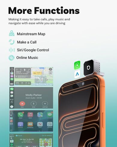 محول OTTOCAST USB-C Mini 3.0 اللاسلكي CarPlay & Android Auto - لهاتف Apple iPhone/Android Phone، دونجل بلوتوث لاسلكي متعدد المستخدمين 2 في 1 من النوع C، للسيارات المزودة بسلك CarPlay/Android Auto (فضي) in Saudi Arabia