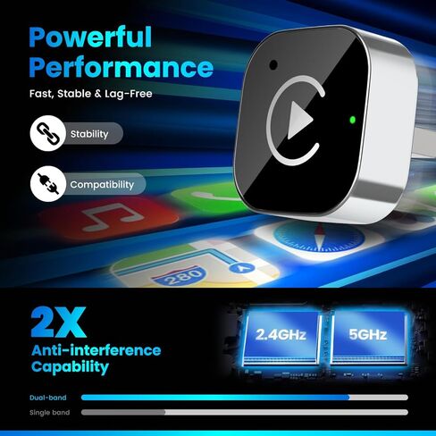 2026 محول CarPlay & Android Auto 2 في 1 - تحويل سلكي إلى لاسلكي، اتصال تلقائي سريع، واي فاي بدون تأخير 5.8 جيجا هرتز، توصيل وتشغيل USB/USB-C Mini Dongle لنظام iOS 10+ وAndroid 11+ in Kuwait