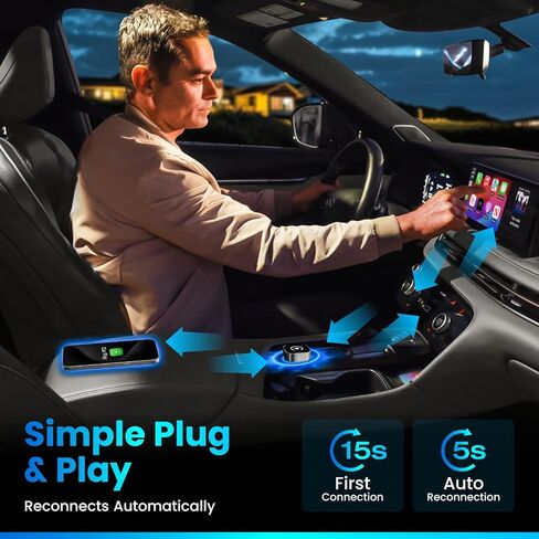 2026 محول CarPlay & Android Auto 2 في 1 - تحويل سلكي إلى لاسلكي، اتصال تلقائي سريع، واي فاي بدون تأخير 5.8 جيجا هرتز، توصيل وتشغيل USB/USB-C Mini Dongle لنظام iOS 10+ وAndroid 11+ in Kuwait