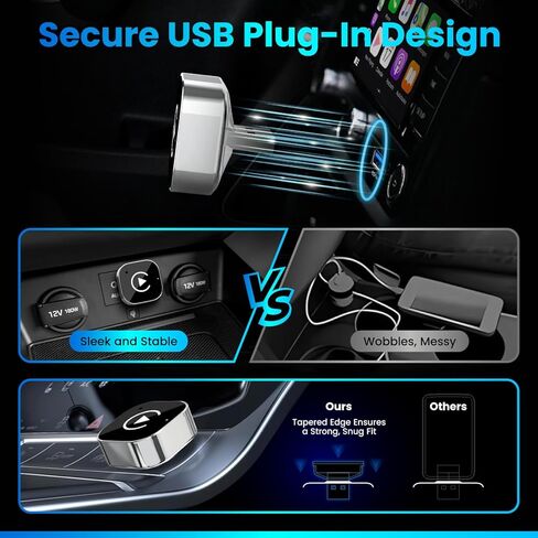 2026 محول CarPlay & Android Auto 2 في 1 - تحويل سلكي إلى لاسلكي، اتصال تلقائي سريع، واي فاي بدون تأخير 5.8 جيجا هرتز، توصيل وتشغيل USB/USB-C Mini Dongle لنظام iOS 10+ وAndroid 11+ in Kuwait