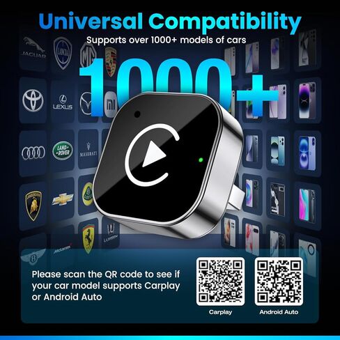 2026 محول CarPlay & Android Auto 2 في 1 - تحويل سلكي إلى لاسلكي، اتصال تلقائي سريع، واي فاي بدون تأخير 5.8 جيجا هرتز، توصيل وتشغيل USB/USB-C Mini Dongle لنظام iOS 10+ وAndroid 11+ in Kuwait