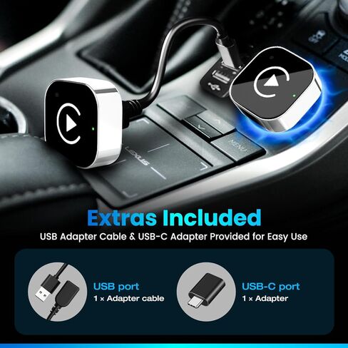 2026 محول CarPlay & Android Auto 2 في 1 - تحويل سلكي إلى لاسلكي، اتصال تلقائي سريع، واي فاي بدون تأخير 5.8 جيجا هرتز، توصيل وتشغيل USB/USB-C Mini Dongle لنظام iOS 10+ وAndroid 11+ in Kuwait