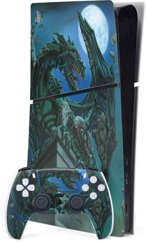 ملصق Skinit المخصص للألعاب متوافق مع وحدة التحكم PS5 Slim Digital Edition - مرخص رسميًا من The Green Dragon بواسطة Ed Beard Jr Design in Kuwait