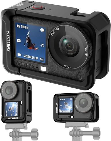 قفص كاميرا من الألومنيوم متوافق مع DJI Osmo Action 6 - حذاء بارد بغطاء سريع التحرير وخيط 1/4 بوصة - 20 لمدونات الفيديو ومغامرات ركوب الدراجات in Kuwait