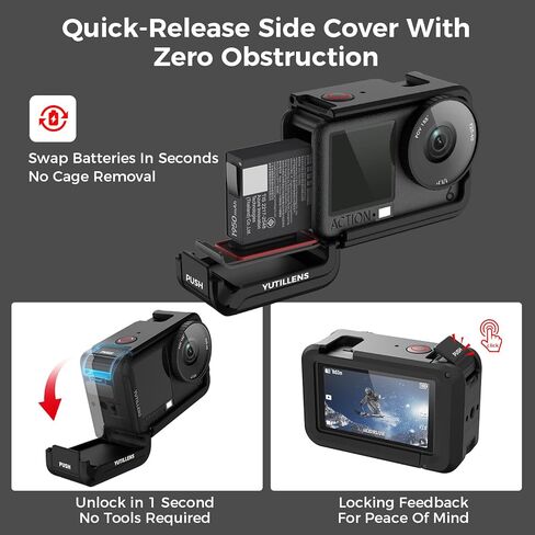 قفص كاميرا من الألومنيوم متوافق مع DJI Osmo Action 6 - حذاء بارد بغطاء سريع التحرير وخيط 1/4 بوصة - 20 لمدونات الفيديو ومغامرات ركوب الدراجات in Kuwait