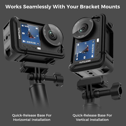 قفص كاميرا من الألومنيوم متوافق مع DJI Osmo Action 6 - حذاء بارد بغطاء سريع التحرير وخيط 1/4 بوصة - 20 لمدونات الفيديو ومغامرات ركوب الدراجات in Kuwait