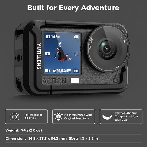 قفص كاميرا من الألومنيوم متوافق مع DJI Osmo Action 6 - حذاء بارد بغطاء سريع التحرير وخيط 1/4 بوصة - 20 لمدونات الفيديو ومغامرات ركوب الدراجات in Kuwait