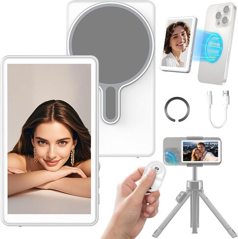 Selfie Monitor Screen Phone- Magnetic Phone Vlog Back Camera Selfie Monitor - 1080P Display can Wirelessly Connect to Mobile Phones - Selfie Screen Compatible with iPhone & Android (White) in Saudi Arabia